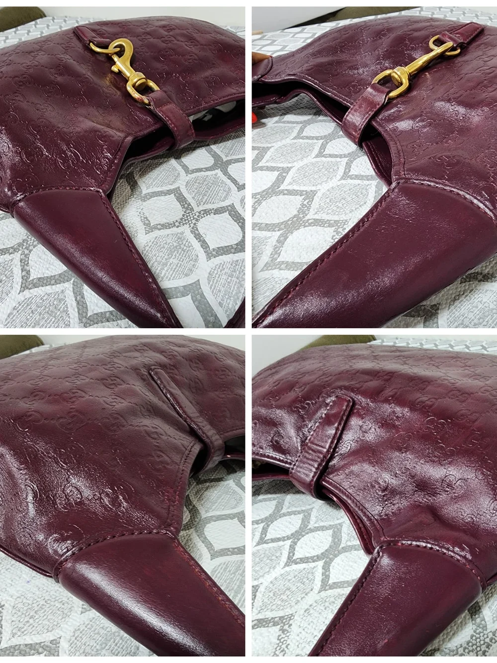 GUCCI Guccissima Leather Jackie O Hobo Bag Burgundy